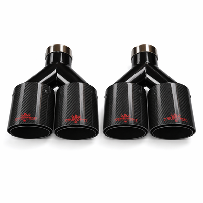 TIPS DUBLU ORNAMENT TOBA - EVACUARE DIN CARBON SI INOX NEGRU 2x89MM, INTRARE 63MM, LUCIOS