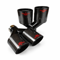 TIPS DUBLU ORNAMENT TOBA - EVACUARE DIN CARBON SI INOX NEGRU LOGO ROSU 2x76MM, INTRARE 63MM, LUCIOS