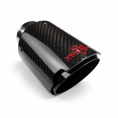 TIPS ORNAMENT EDITIE LIMITATA TOBA - EVACUARE DIN CARBON SI INOX NEGRU LOGO ROSU 76MM, INTRARE 63MM, LUCIOS