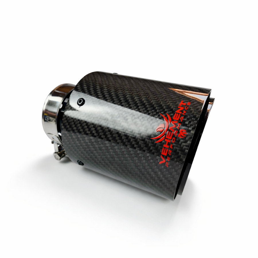TIPS ORNAMENT TOBA - EVACUARE DIN CARBON SI INOX NEGRU LOGO ROSU 101MM, INTRARE 76MM, LUCIOS