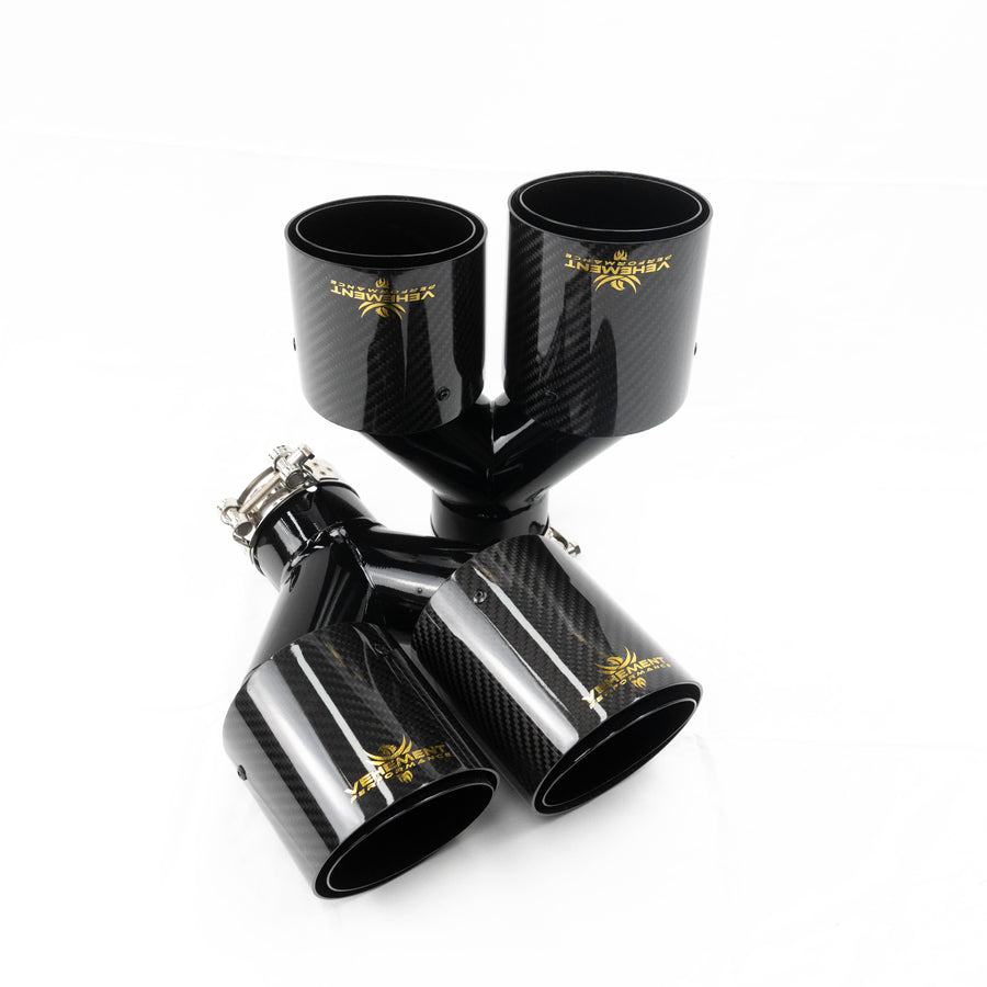 TIPS DUBLU ORNAMENT TOBĂ - EVACUARE DIN CARBON SI INOX NEGRU 2x101MM, INTRARE 63MM, LUCIOS