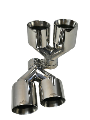 TIPS DUBLU ORNAMENT TOBĂ - EVACUARE DIN INOX CHROME 2x76MM, INTRARE 63MM, LUCIOS